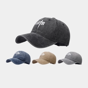 Washed cotton baseball cap with FAITH letter embroidery in four vintage colors