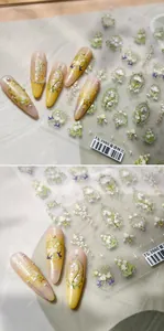 Détail des stickers ongles muguet TS-3980 avec motifs floraux verts et blancs