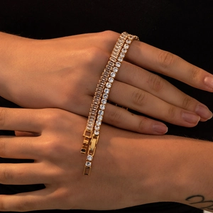 18K gold plated stainless steel tennis bracelet set with square and round zircon stones