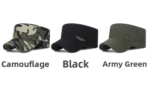 Casquettes militaires plates en camo, noir et vert avec insigne d'étoile rouge