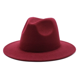 Klassischer burgunderroter Fedora-Hut aus Wollfilz mit breiter Krempe im Retro-Stil