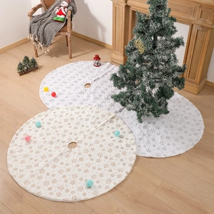 White 48 inch plush Christmas tree skirt with gold and silver sequin snowflake embroidery
