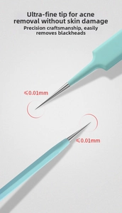 Macro shot of 0.01mm precision ultra-fine tip stainless steel blackhead tweezers