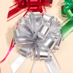 Silver matte pull bow ribbon for Christmas gift wrapping with metallic luster center