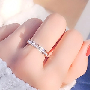 Elegant rose gold eternity ring with sparkling cubic zirconia crystals for women