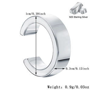 Technical drawing showing 1cm diameter and 0.3cm width of the 925 sterling silver ear cuff