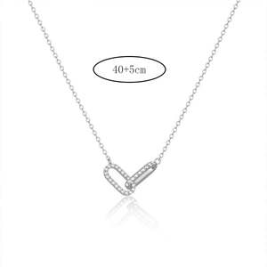 Interlocked double oval necklace with cubic zirconia pendant on silver O-chain