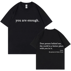 T-shirt femme en coton noir avec message inspirant vue de face et vue de dos