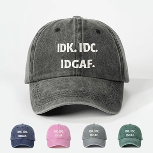 Washed Fabric Baseball Cap With Embroidered IDK IDC IDGAF Letters Vintage Distressed Adjustable Dad Hat For Men Women