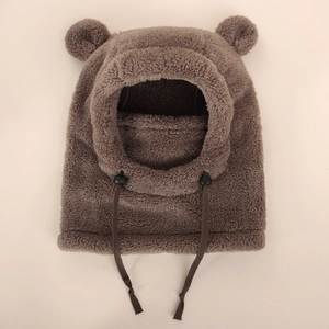 Écharpe à capuche ours en peluche marron avec oreilles mignonnes et cordons de serrage