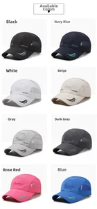 Macro view of quick-dry baseball caps in eight colors with breathable mesh panels