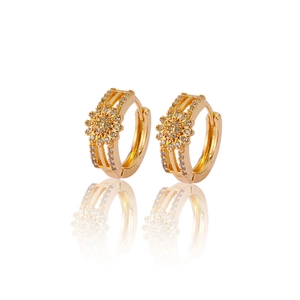Fashionable gold plated flower hoop earrings with sparkling cubic zirconia stones