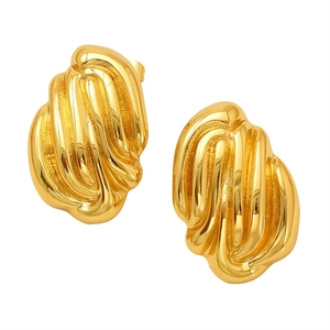 Vintage gold woven stud earrings in stainless steel with a high-polished metallic finish