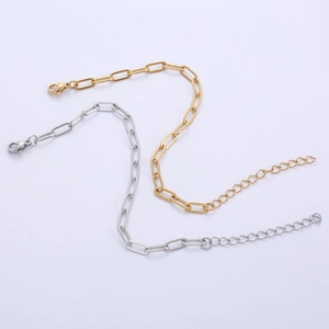 Minimalist paperclip chain bracelet in gold and silver finish with lobster clasp closure