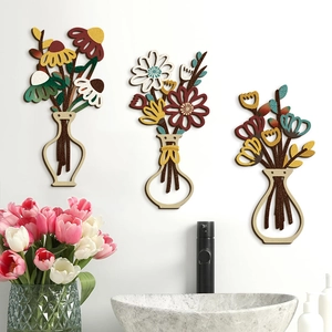Decoración De Pared Jarrón De Flores Madera Hueca Impresión Floral Retro Vintage Estilo Rural Americano Adorno Colgante