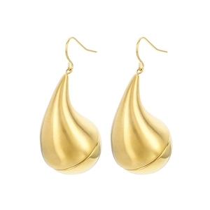 Polished golden chunky teardrop earrings in hollow stainless steel for women