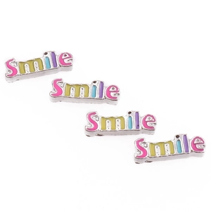 Set de abalorios con letras Smile en esmalte colorido con base plateada para bricolaje