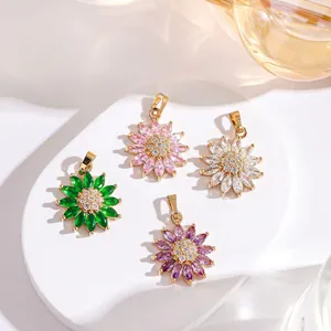 Daisy Flower Pendant Necklace Gold Plated Copper Cubic Zirconia Marquise Crystal Floral Jewelry For Women Sweet Pastoral Style