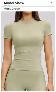 Detailed fit of moss green slim yoga top with smooth matte moisture-wicking fabric