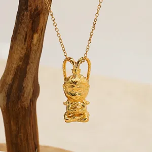 3D Gold Wukong Monkey King pendant necklace with intricate details on gold chain