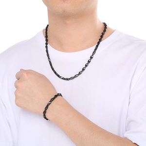 Stilvolles schwarzes Edelstahl-Halsketten- und Armbandset für Herren im Set