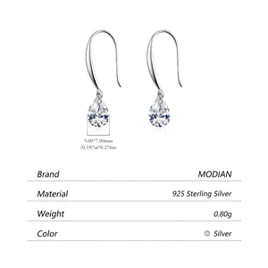 Boucles d'oreilles pendantes en argent S925 avec zircon brillant taille poire