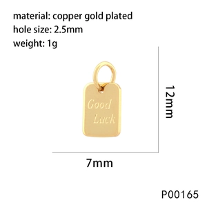 Detail view of 12x7mm copper gold plated Good Luck pendant with exact size dimensions