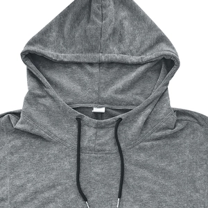 Close-up detail of grey distressed floral sleeveless hoodie with black flat drawstring