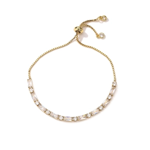 18k gold plated adjustable box chain bracelet with baguette and round cut zircons