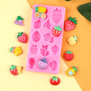 Pink silicone fruit mold set for making strawberry pineapple resin and fondant cakes