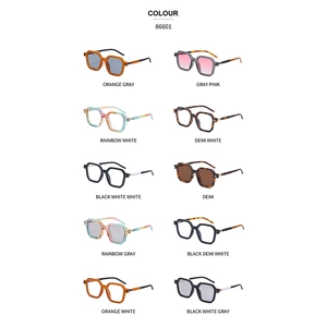 Fashionable square frame sunglasses in 10 color variants shown in a grid layout