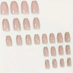 Pink French glitter coffin press-on nails set with gradient silver shimmer tips