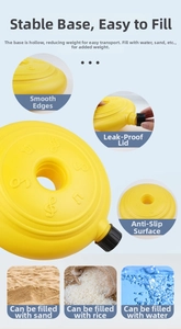 Detail view of the yellow weighted stable base with leak-proof cap for kids basketball hoop