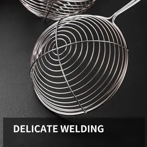 Polished stainless steel round strainer with long handle and multi-layer wire mesh design