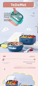 Detail of 304 stainless steel interior and macaron colored baby food container set