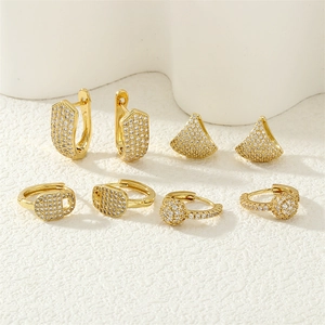 Elegant gold-plated geometric earrings set with sparkling micro-paved cubic zirconia accents