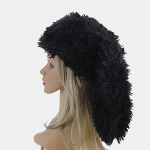 Detailed close-up of premium black faux fur texture on a warm winter Cossack style hat