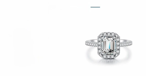 Detailed macro of S925 silver ring featuring a 2ct emerald cut lab-grown diamond