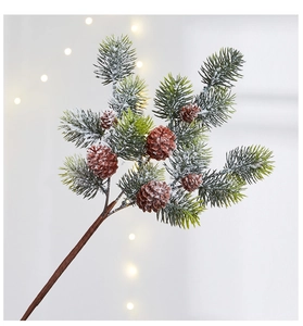 Close-up of frosted pine needles with realistic pine cones and snow flocked details