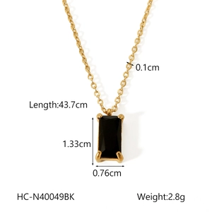 Detailed dimensions of 18K gold plated stainless steel necklace with black zircon pendant