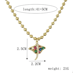 Detailed size map of bohemian gold stingray pendant necklace with 41+5cm chain length