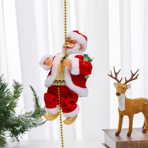 Detail of electric climbing Santa Claus with gold bead chain for Christmas tree decor