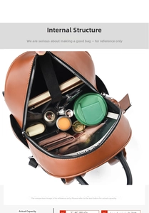 Spacious main compartment of the brown backpack showing large capacity and internal pockets