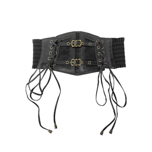 Ceinture corset en cuir vintage pour femme avec dentelle noire et bande élastique