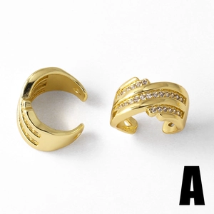18k gold plated heart ear cuffs with sparkling cubic zirconia on white background