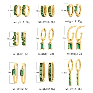 Elegant S925 sterling silver emerald hoop earrings in various sizes and luxury designs