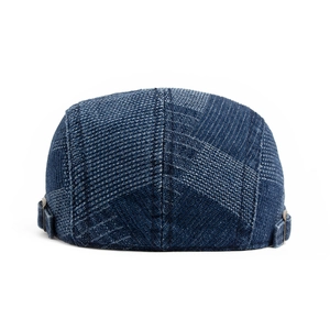 Vintage washed blue denim ivy cap for men and women with adjustable side metal buckles