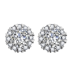 Exquisite snowflake zircon stud earrings with sparkling round center stone in silver