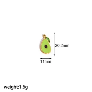 Detailed avocado charm specs showing 20.2mm height and green enamel finish