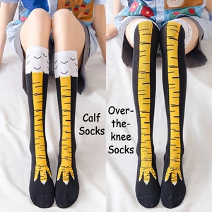Funny chicken claw socks in knee-high and calf lengths with creative novelty patterns